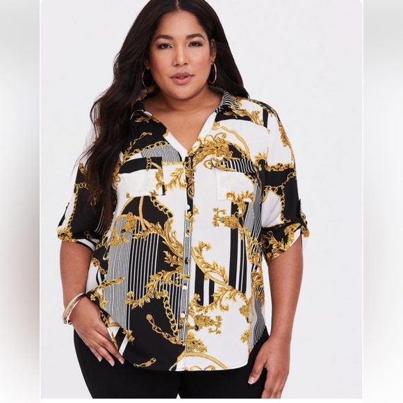 Torrid - Georgette Button-Down Chain Stripe Pullover Blouse 5 - Picture 12 of 12